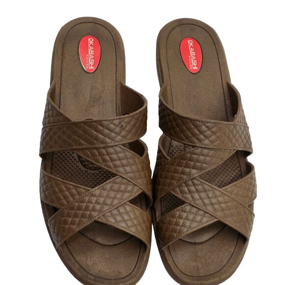 Women's - Okabashi Brown Cross Strap Slide Sandals, Size Large - Picture 2 of 12